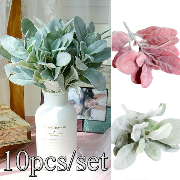 LINASHI 10Pcs/set Artificial Flocked Rabbit Ear Leaves Dusty Stems Flocked Leaves Lamb's Ear Leaf for Home Wedding DIY Floral Arrangement