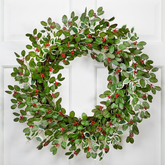 Northlight Glittered Holly and Berry Artificial Christmas Wreath - 24" - Unlit