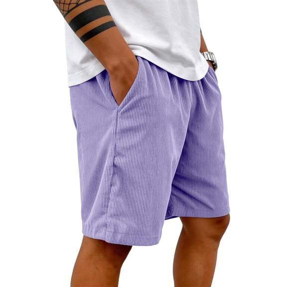 Lumtrix Mens Corduroy Shorts Casual Elastic Waist Drawstring Lightweight Summer Beach Shorts with Pockets Purple S
