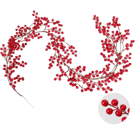 XEAZON Christmas Red Berry Garland 6FT Christmas Garland Decoration Artificial Wreath for Indoor Outdoor Decoration Winter Christmas Holiday New Year Fireplace Table Decorations