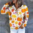 thumbnail image 2 of DianGeFu Fuzzy Oversize Sweatshirts Women Winter,Women's Fashion Printed Pocket Long Sleeve Blouse Casual Tops Sweatershirt Button Hoodies,Yellow,XL, 2 of 5