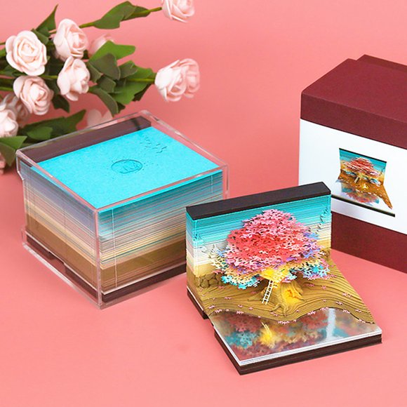 3D Memo Pad, Cherry Tree House 3D Art Notepad Paper Tearable  for Office