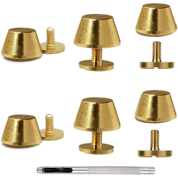 6Pcs Handbag Purse Feet, Round Metal Brass Studs Screw-Back Feet for Purses,Totes Brass