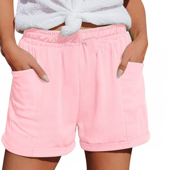 MEZZALL Women Casual Solid Color Elastic Waist Pocket Athletic Shorts Comfortable Breathable Workout Running Yoga Shorts Trendy Summer Daily Bottoms