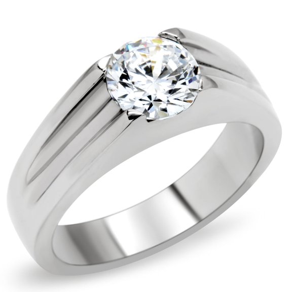 High polished (no plating) Stainless Steel Ring with AAA Grade CZ in Clear for Women Clear Stone Color Style TK193 Size 10