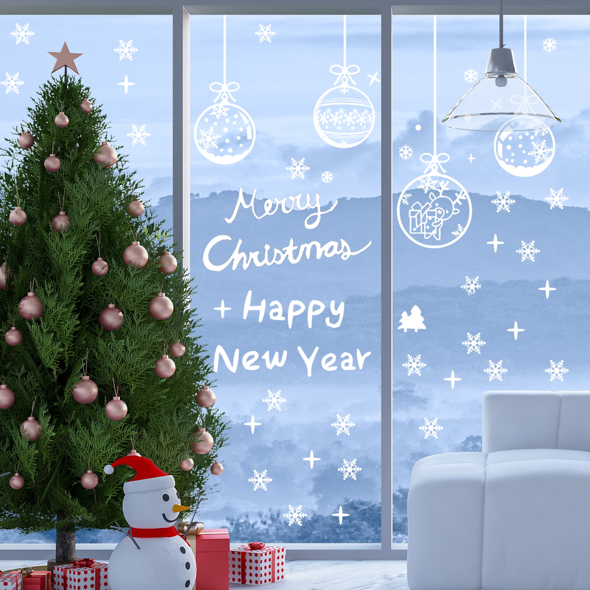 Unique Bargains Window Clings Party Supplies for Holiday White Christmas Ball Ornament