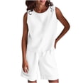 thumbnail image 2 of Ensembles Courts Femmes Tenues 2 Pcs Vacances Femmes Décontracté Été Uni Col Rond Sans Manches Hauts et Shorts Ensemble Femmes Ensembles Deux Pièces en Solde, 2 of 6