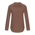 thumbnail image 7 of Shirts for Women Trendy, Yigetop Fall Long Sleeve Shirts for Women Cotton Linen Button Down Blouses Ruched Stand Collar Tops Blusas Elegantes Para Mujer Brown, XS, 7 of 7
