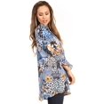 thumbnail image 3 of Sakkas Elvira Women's Loose Long Sleeve Swing Top Tunic Blouse Floral Scoop Neck - 596-Blue - S/M, 3 of 5