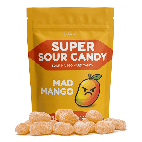 Sour Hard Candy, Super Sour Mango Candy Barrels Intense Flavor About 26 Pieces 5 Ounce