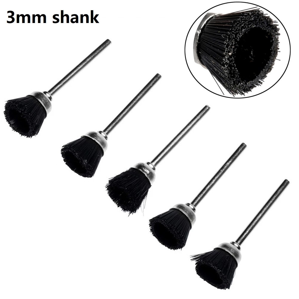 5 Pcs Drill Brush Nylon Bristles Cup Brush 3mm Mandrel Stiff Abrasive