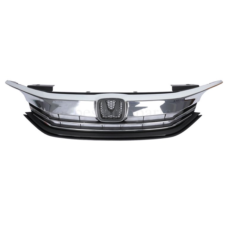 KARPAL Front Upper & Lower Bumper Grille Kit For 2016-2017 Honda Accord Sedan – Chrome/Black ABS, 2-Piece Set