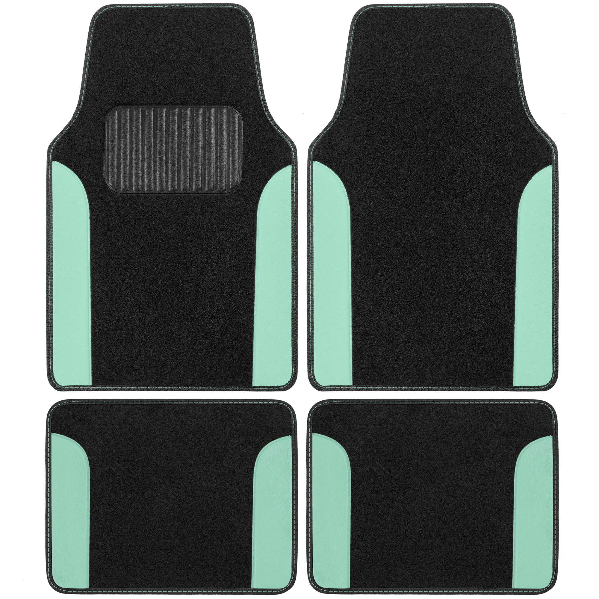 BDK Mint Carpet Car Floor Mats, TwoTone Faux Leather Automotive Floor