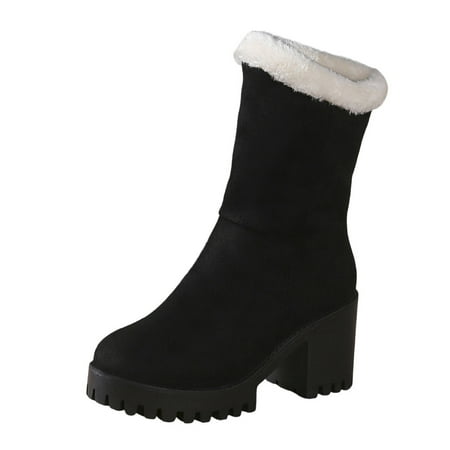 Yindaity Womens Snow Boots Winter Warm Booties Fur Lined Anti-Slip Ankle Boots Outdoor Slip On Waterproof Booties Comfortable Warm Shoes(Black 7)