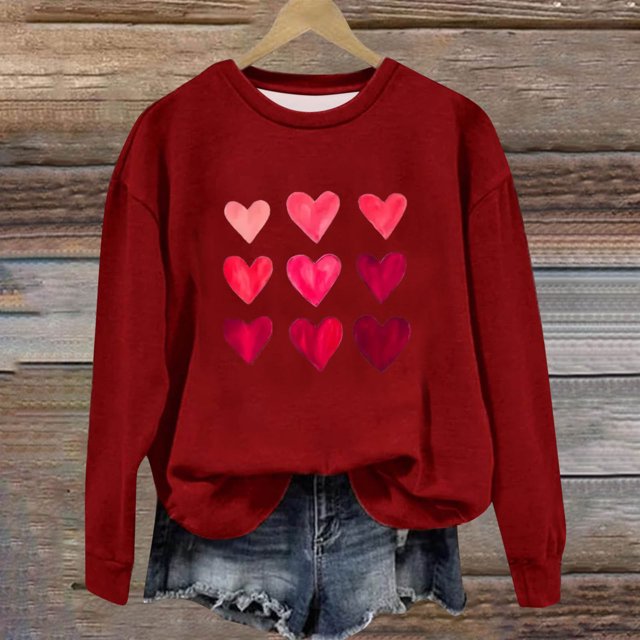 Amzcrzy Chandails en Molleton à Manches Longues pour Femmes Mode Saint-Valentin Imprimé Décontracté Manches Longues Dames Chandails en Molleton Amples Sans Capuche Blouse Chandails en Molleton de Saint-Valentin pour Femmes