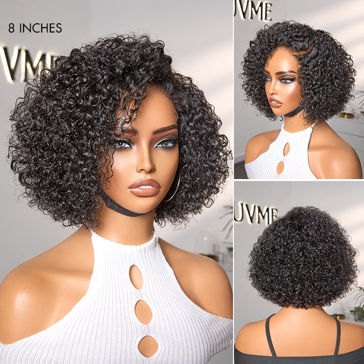 LUVME Trendy Short Cut Curly Minimalist HD Lace Glueless Side Part Wig 100% Human Hair 8"