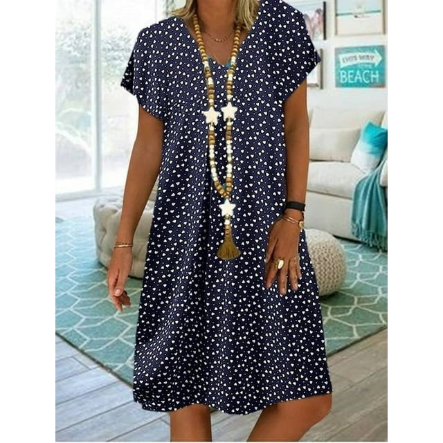 2024 Robe Tendance Grande Taille pour Femmes Été Imprimé Manches Courtes Ample Décontractée Robes Femme Élégante Mode Plage Vêtements pour Dames