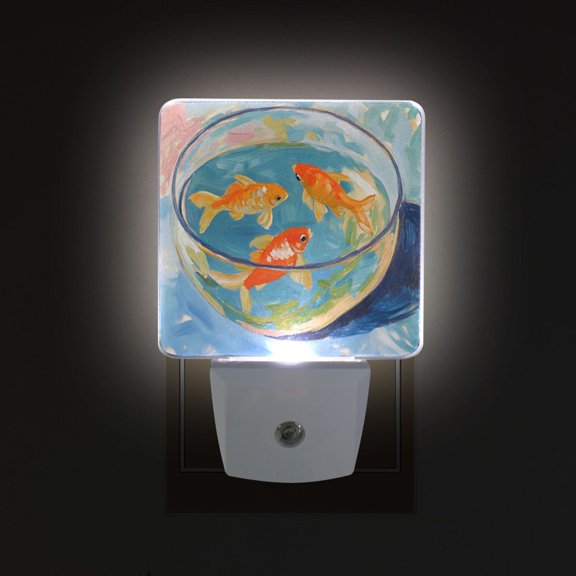 Yayeee LED Plug in Night Light for The Home with Auto Dusk to Dawn Light Sensors, 2 Pack, Art Goldfish