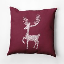 16" x 16" Simply Daisy Fancy Holiday Reindeer Polyester Accent Pillow, Cranberry (1 Count)