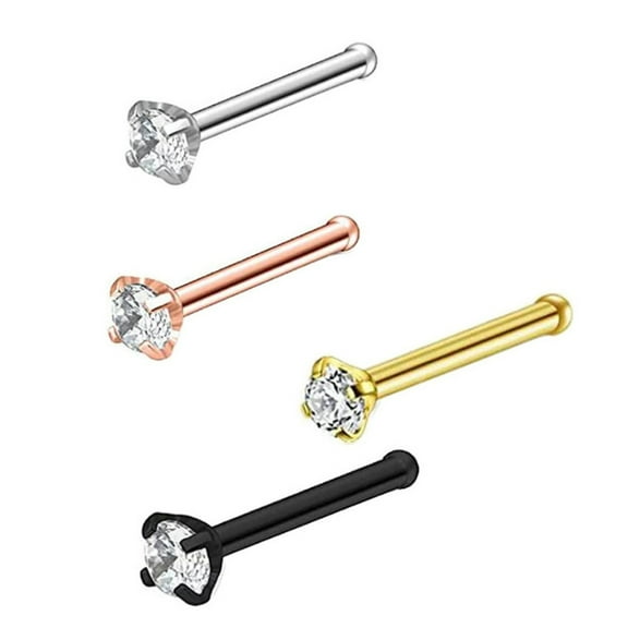 4pcs Stainless Steel Nose Studs 3 Shank Styles Body Jewelry Set