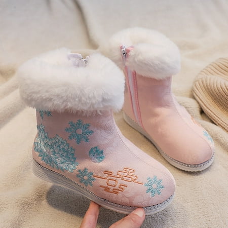 

Cathalem Baby Rain Boot Size 4 Children Warm Cotton Boots Embroidered Boots National Style Boots Princess Girls Booties Size 5 Pink 3 Years