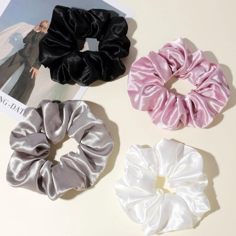 Papapt 4PCS Big Satin Silk Scrunchies for Women Thick Hair  display picture 2