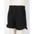 thumbnail image 5 of Rswnyirn Kids Girls Straight Leg Denim Shorts High Waist Boyfirend Style Raw Hem Loose Fit Jean Black 140, 5 of 7
