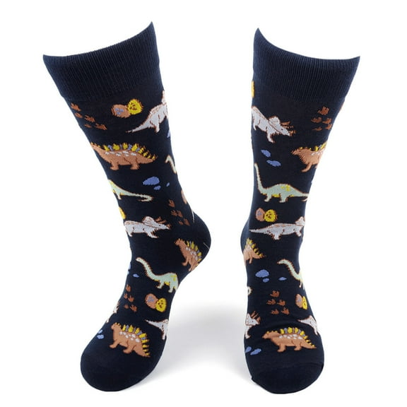 Urban-Peacock Men's Novelty Fun Crew Socks for Dress or Casual in Dinosaurs - Dark Navy