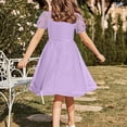 thumbnail image 4 of Riecok Party Dresses for Girls Mesh Short Sleeve A Line Mini Dress Flowy Solid Casual Trendy Vacation Outfits, 4 of 6