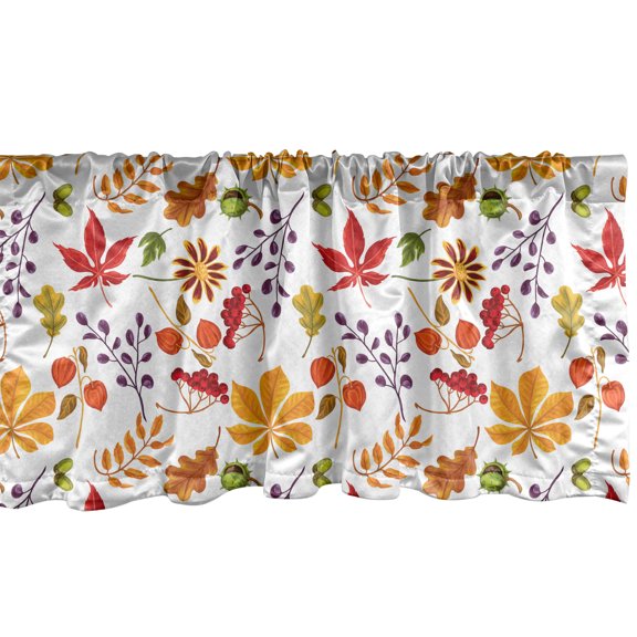 Ambesonne Autumn Valance Pack of 2, Leaves Composition Art, 54"X18", Vermilion and Burnt Orange