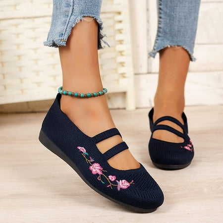 

Summer Saving Clearance! Itsun Womens Dress Shoes Lazy Flat Sole Single Shoes Women s Flying Woven Breathable All-season Work Shoes Dark Blue US Size 7.5