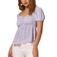 thumbnail image 4 of Blusa Floral de Manga Corta Puff INSPIRE CHIC para Mujer con Cuello Corazón y Volantes Peplum en Color Púrpura Claro Talla L, 4 of 6