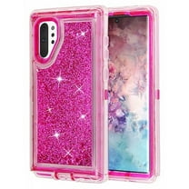 For Samsung Galaxy Note 10 Tough Defender Sparkling Liquid Glitter Heart Case Cover - Blue