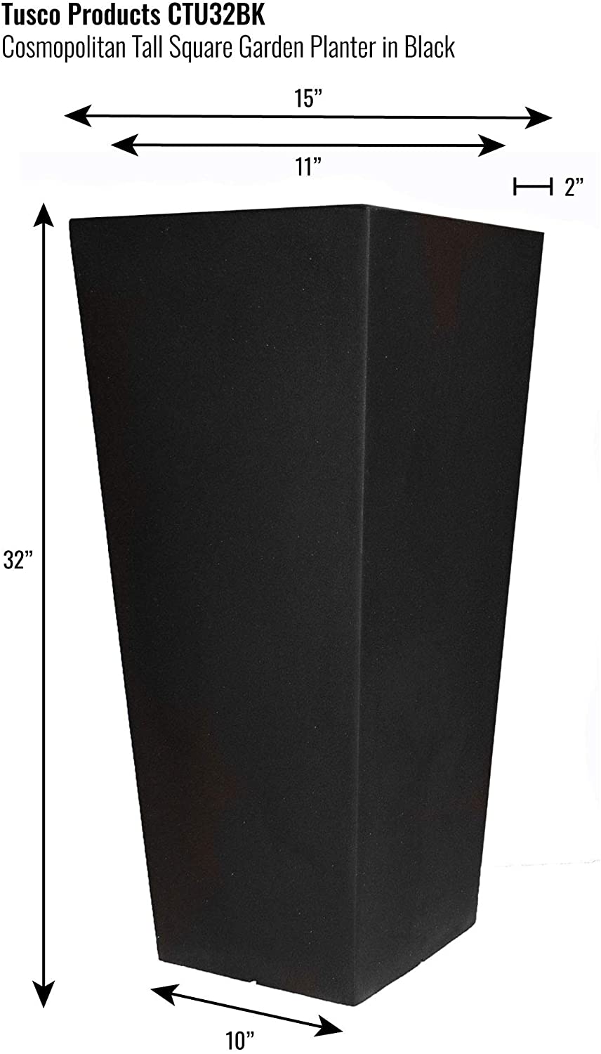 Tusco Products (#CTU32BK) Cosmopolitan Tall Square Planter, Black - 32" - image 2 of 3