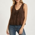 thumbnail image 5 of aohooy Lace Trim Tank Tops for Women Sleeveless Button Down Tie Front Loose Shirts Boho Summer Beach Vacation Crop Blouses 2026 Brown,S, 5 of 8