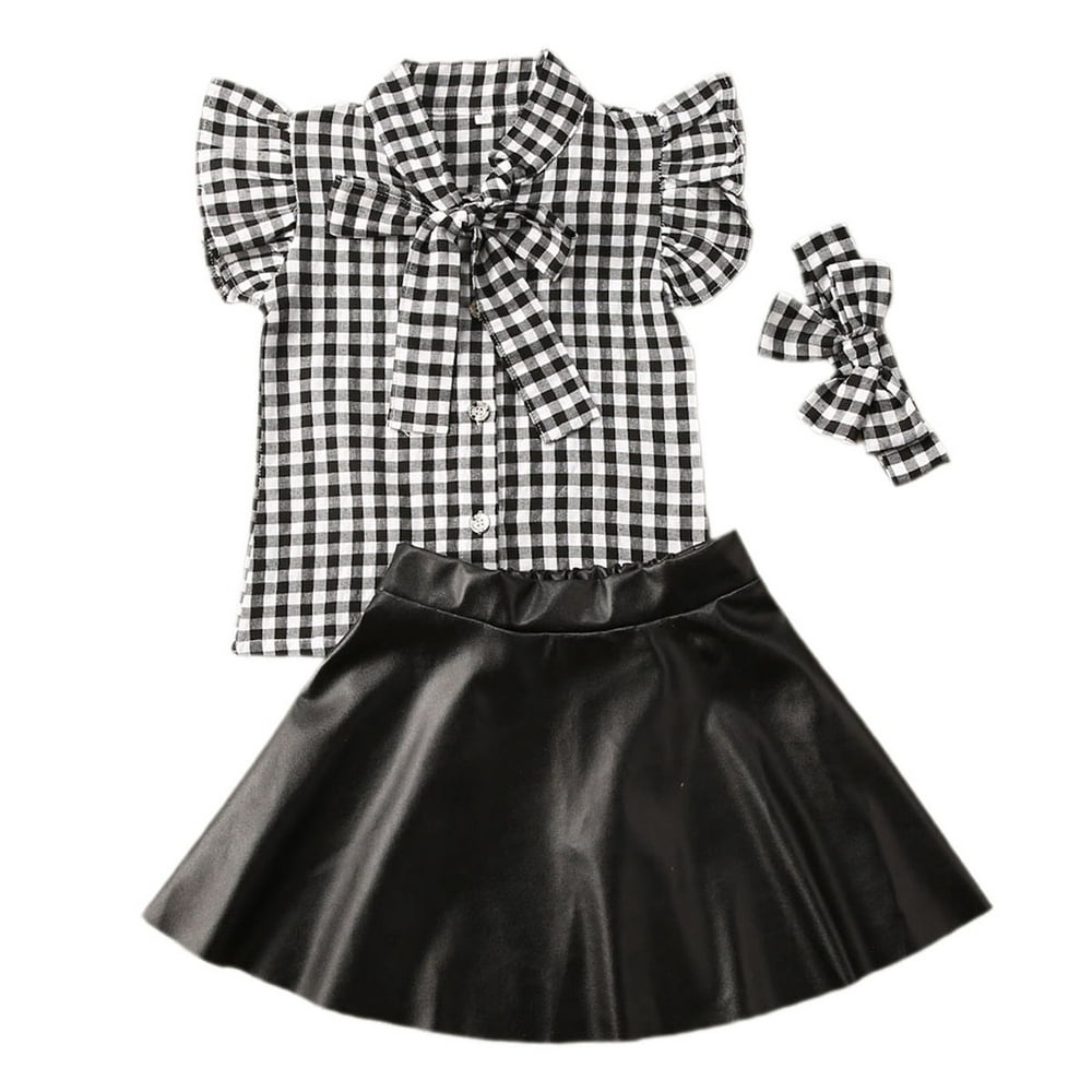 Little Girls 3-Pieces Summer Outfit Set Plaid Sleeveless Ruffle Mock ...