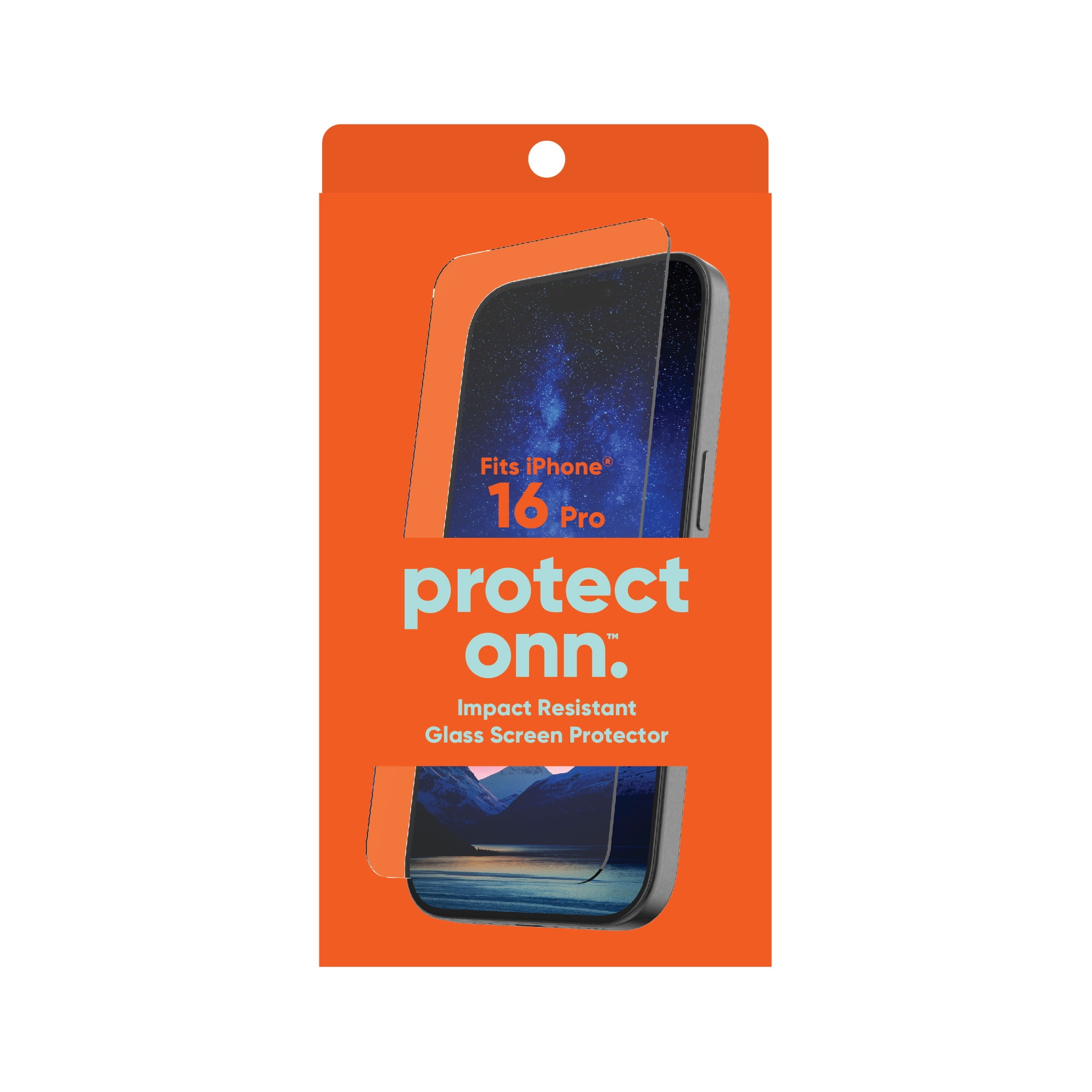 onn. Impact Resistant Glass Screen Protector with Easy Application Tray for iPhone 16 Pro