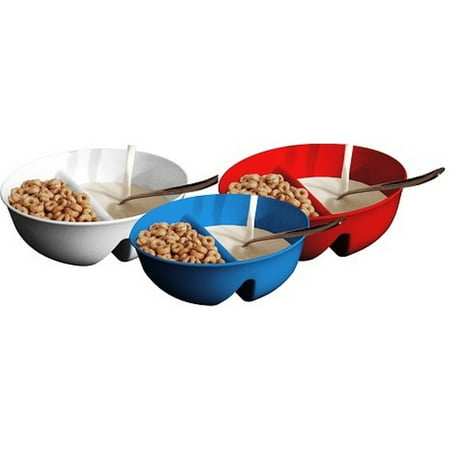 - 3 Pack - Anti-Soggy Cereal Bowl - Red, White and Blue - Keeps your Cereal Fresh and Crunchy | BPA Free and Microwave Safe | Perfect for Ice Cream & Topping, Yogurt & Berries, Fries & Ketchup, etc