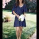thumbnail image 4 of Vestido Mini Elegante con Escote en V Profundo y Lazo en Azul Marino L, 4 of 8