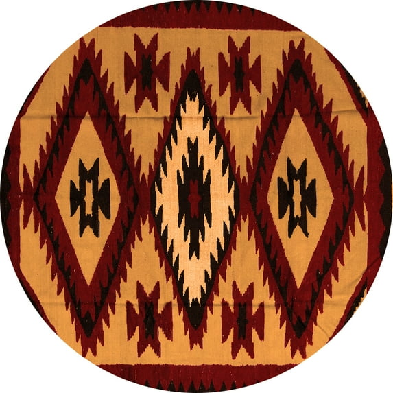 Ahgly Company Indoor Round Abstract Orange Modern Area Rugs, 6' Round