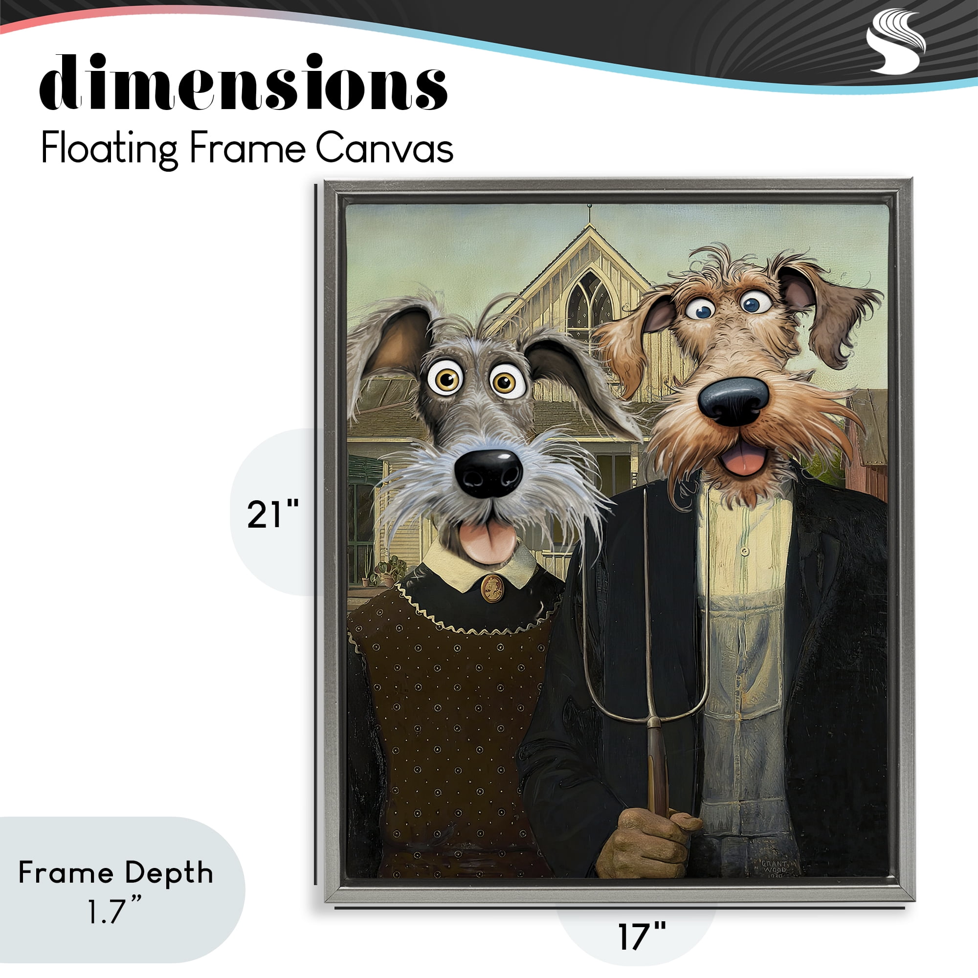 Stupell Industries American Gothic Pups Gray Framed Floater Canvas Wall Art, design by Tina LeCour