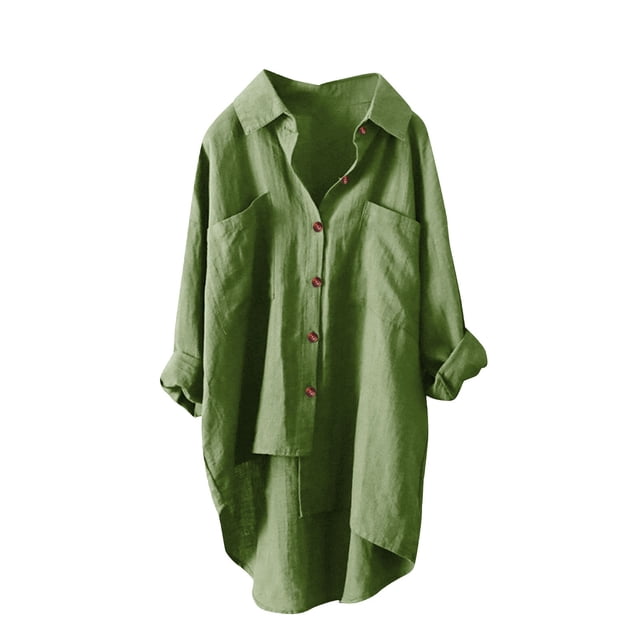 Yuyuzo Woemns Plus Size Shirts Long Sleeve Collared Button down Blouses Solid Color Oversized Tops