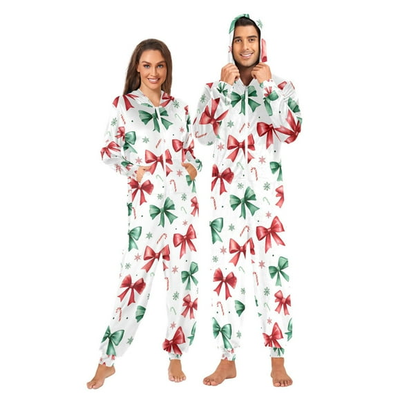 joogoo Bows Christmas Unisex Adults Onesies Pajamas Jumpsuits L