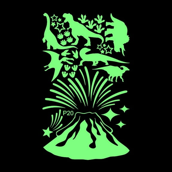 Volcano Dinosaur Collection Vinyl Decal Sticker Luminescent Neon Glow Lime Green Industrial Grade USA-Made Wall Bumper Window Kid Room 15" inch Large sheet