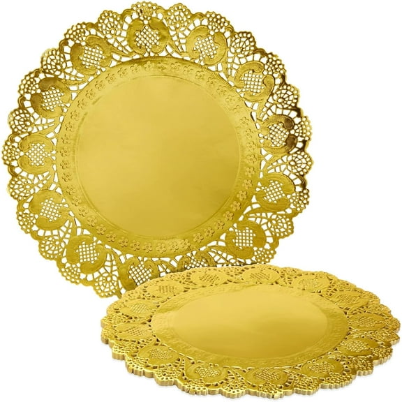 Round Gold Lace Paper Charger Plates - 12-Inch, Gold, Pack of 60 - Table & Disposable Round Paper Placemats - Doilies for Tables & Party Decor