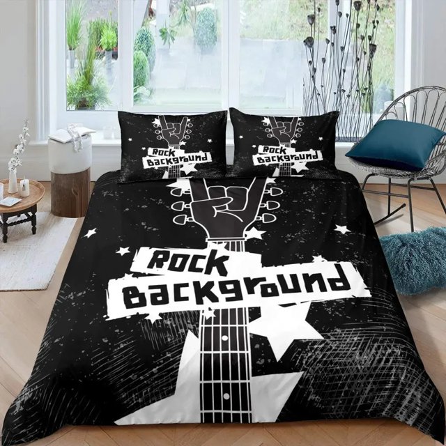 Housse de Couette Rock Musique Très Grand Ensemble de Literie Jazz Musique pour Adolescents Housse de Couette Graffiti Hip Hop Notes de Musique Polyester