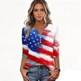 thumbnail image 4 of Women's 250th Anniversary Usa Shirt Independence Day Patriotic Star Print V-Neck Button 3/4 Sleeve July 4th, 4 of 5