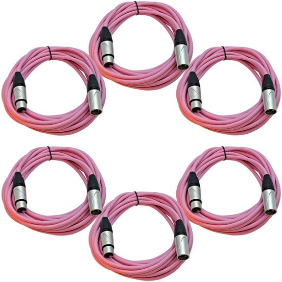 Seismic Audio 6 Pack of 25 Foot Pink XLR Patch Cables Microphone Cords - 3 Pin XLRM to XLRF - SAXLX-25Pink-6Pack