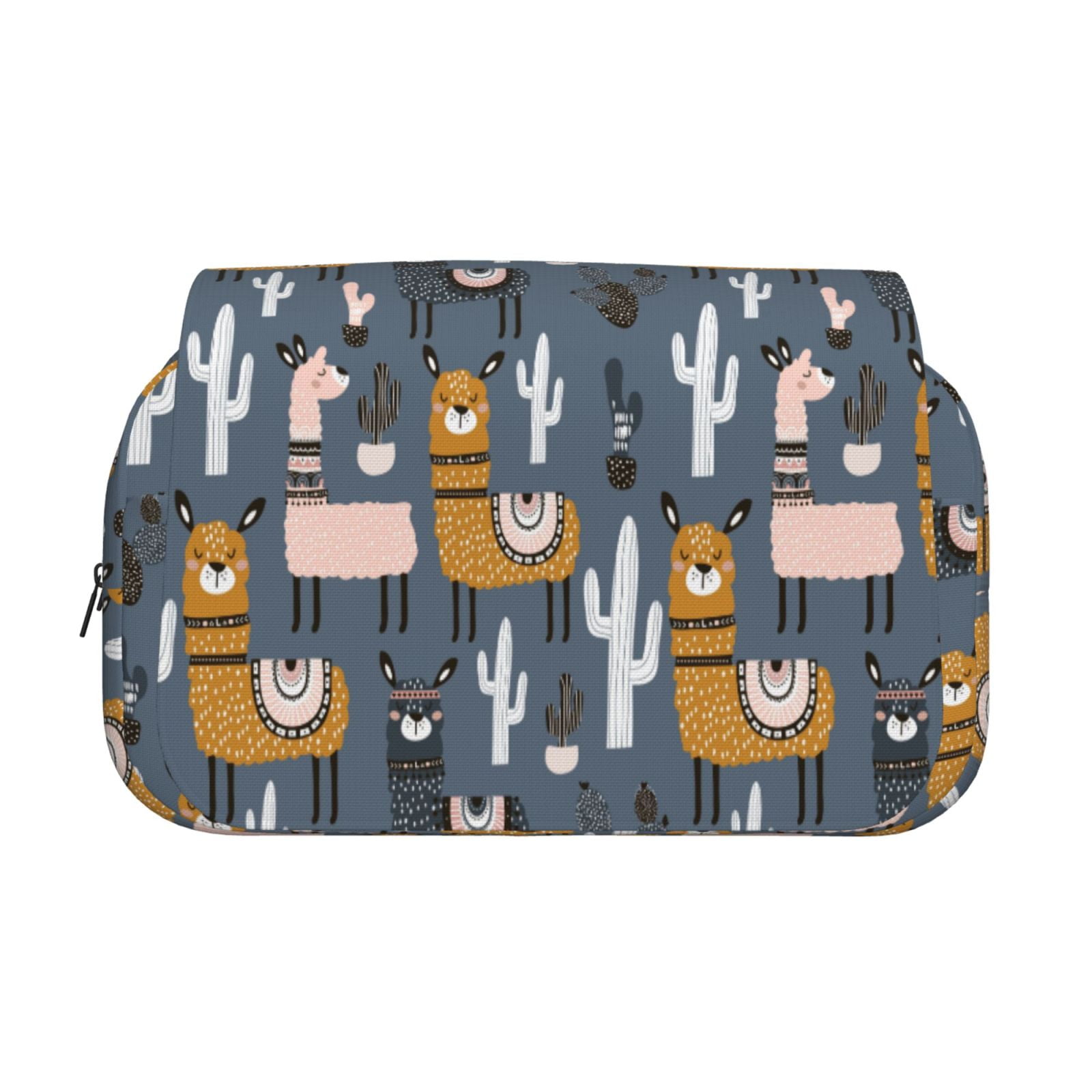 Rateoe Llama and Cactus Pattern Double Clamshell Pen Case, Storage Organizer with Two Zipper Compartments– Holds Up to 50 Pencils & Pens