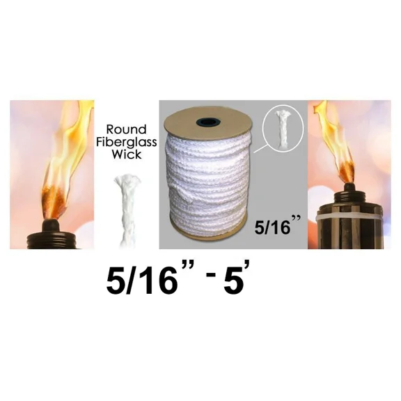 5/16” Round Fiberglass Wick 5' Kerosene Lamp Tiki Torch Bottle Oil Candle Usa